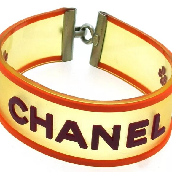 CHANEL bangle logo orange rubber ?~ Silver hardware Authentic C3948 - Picture 1 of 15